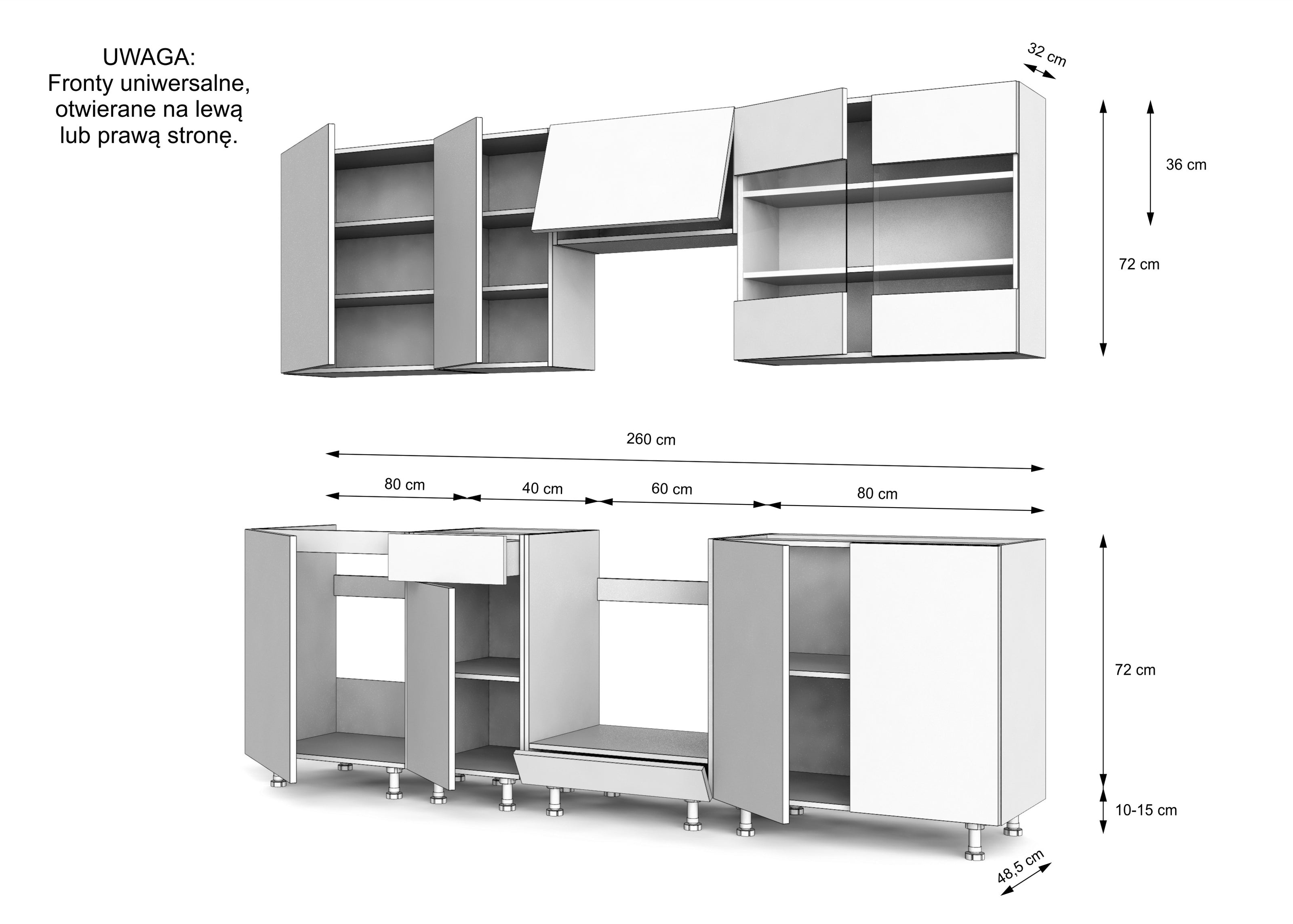 KUCHNIA VARIO 260CM RYFLOWANY ARTISAN/BIAŁY AKRYL POŁYSK C10/BLAT DISTRICT Z AGD