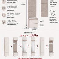 Garderoba HAGA 1W2S Wieszak 2 Szuflady Do Korytarza KASZMIR BEŻ 238x50x35