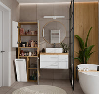 Szafka Łazienkowa NEL 1K DK Regał Słupek z Koszem Na Pranie DĄB ARTISAN BIEL POŁYSK