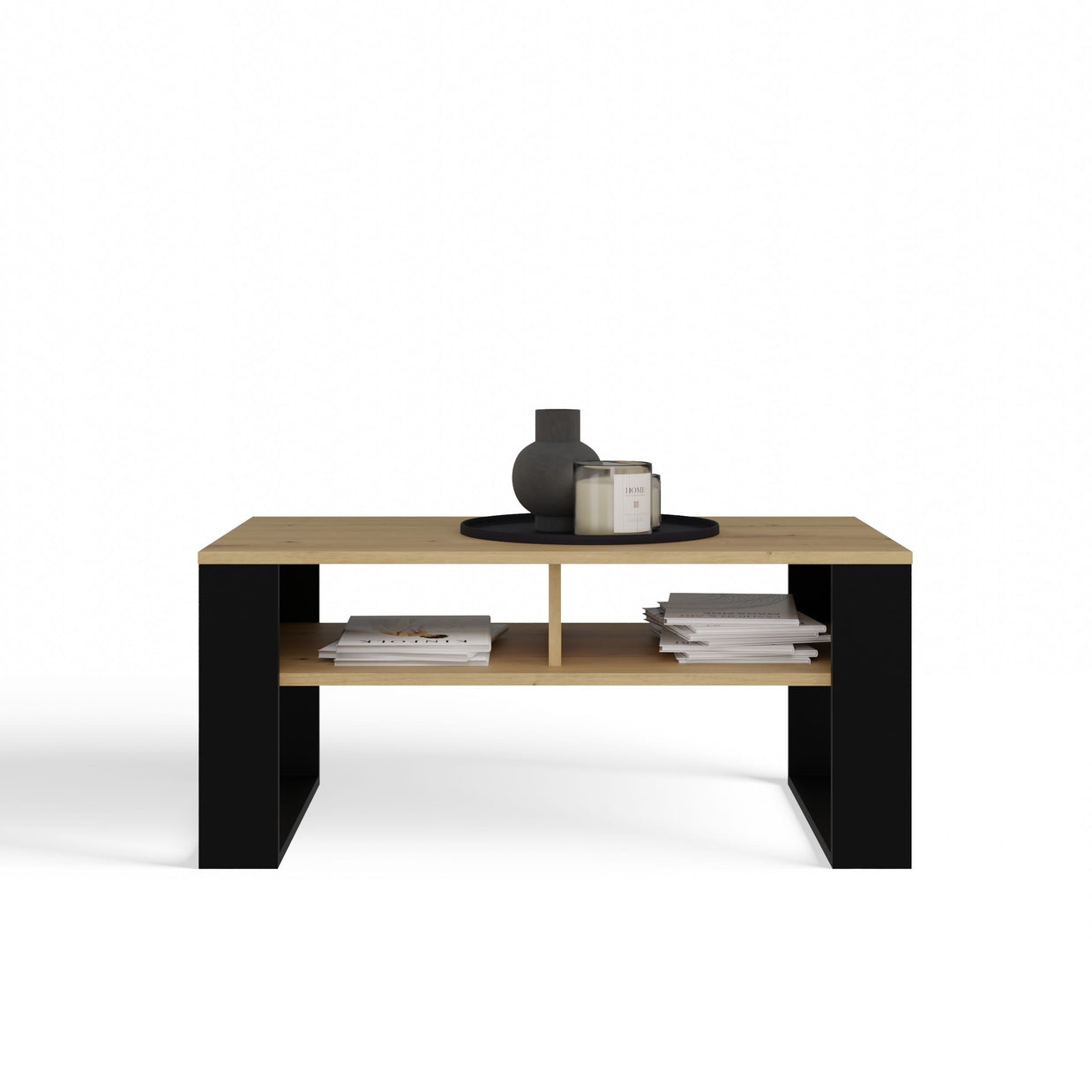 STOLIK KAWOWY ŁAWA MODERN 2P SLIM DĄB ARTISAN CZERŃ LAMELE