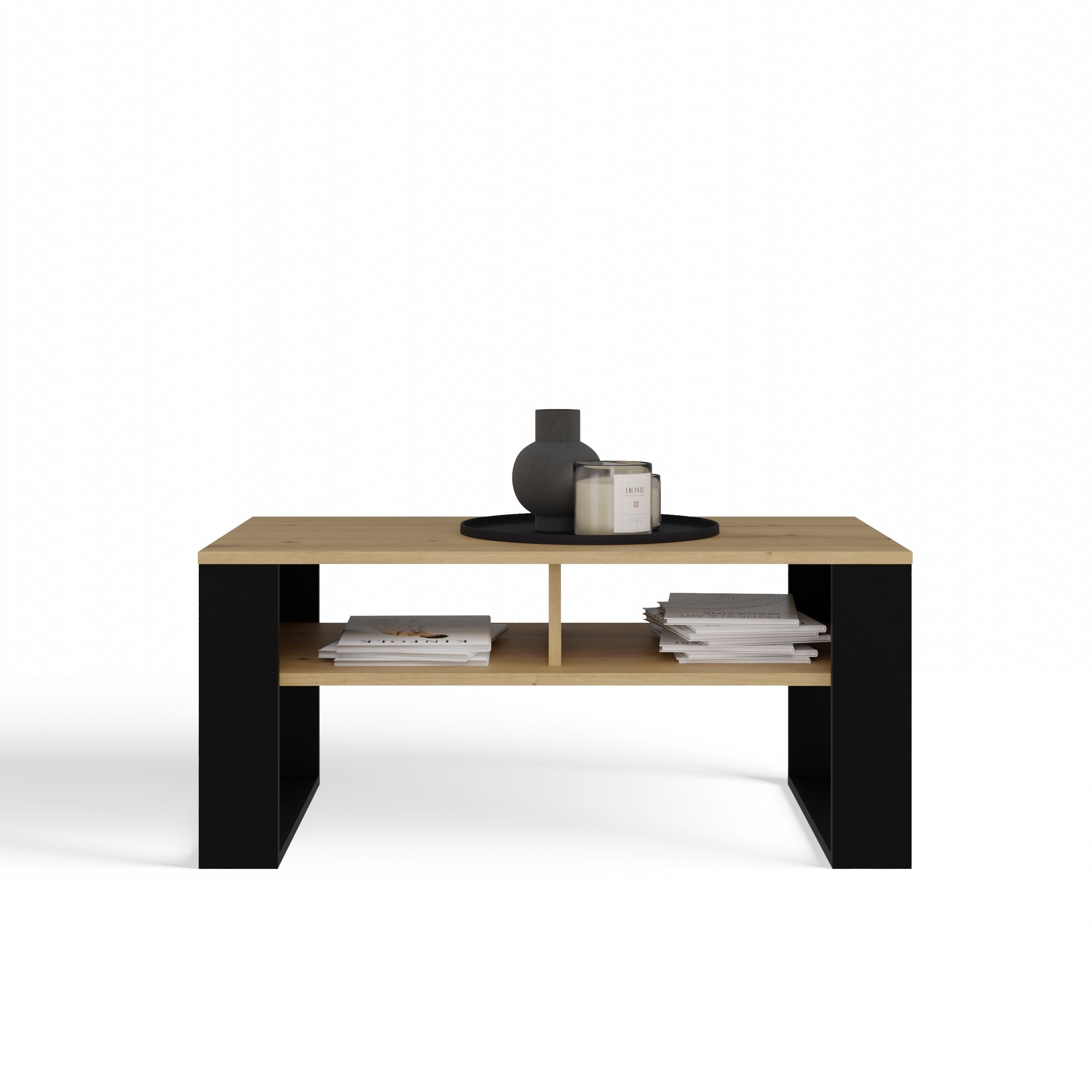 STOLIK KAWOWY ŁAWA MODERN 2P SLIM DĄB ARTISAN CZERŃ LAMELE