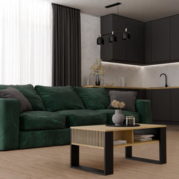 STOLIK KAWOWY ŁAWA MODERN 2P SLIM DĄB ARTISAN CZERŃ LAMELE
