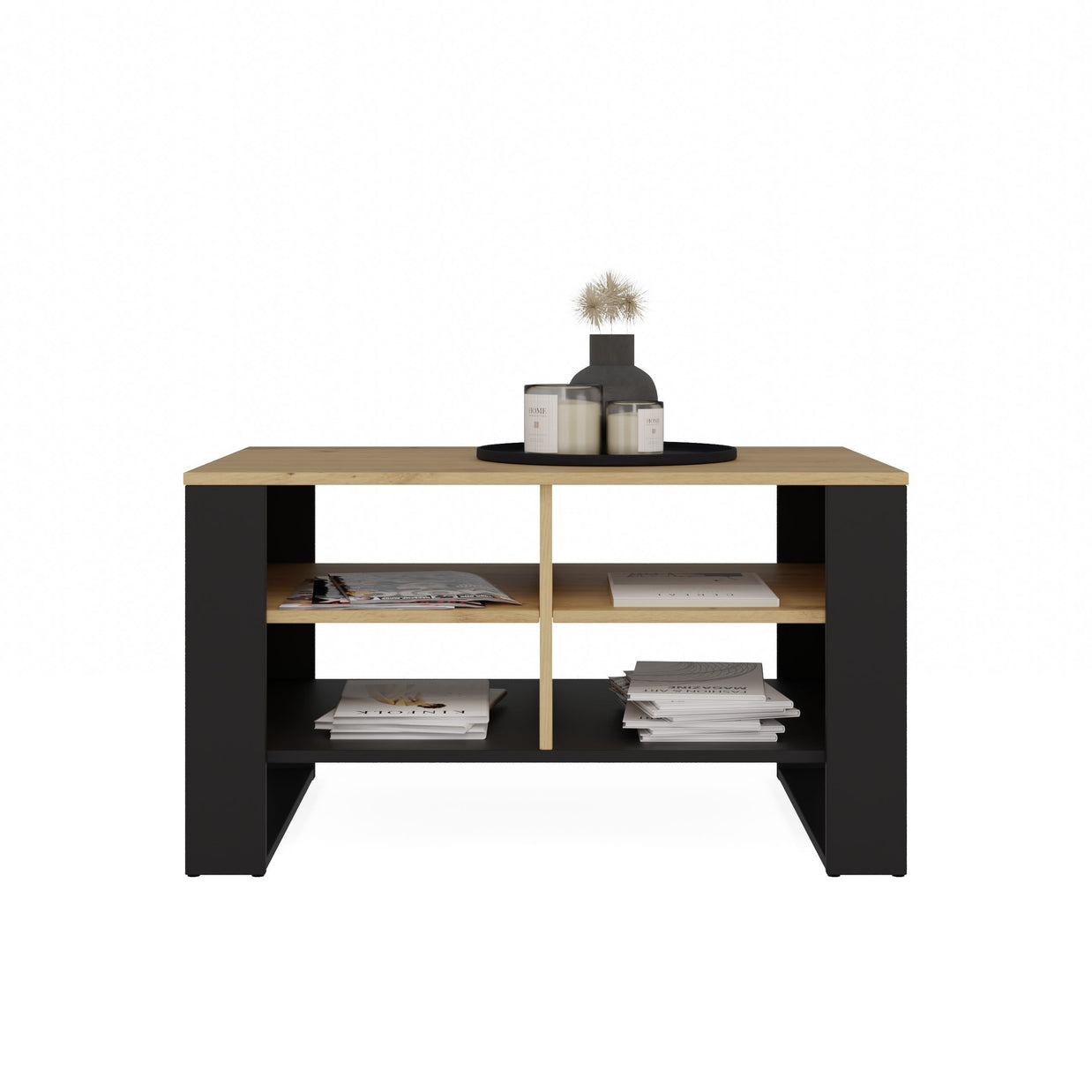 STOLIK KAWOWY ŁAWA MODERN 4P SLIM DĄB ARTISAN CZERŃ FREZY