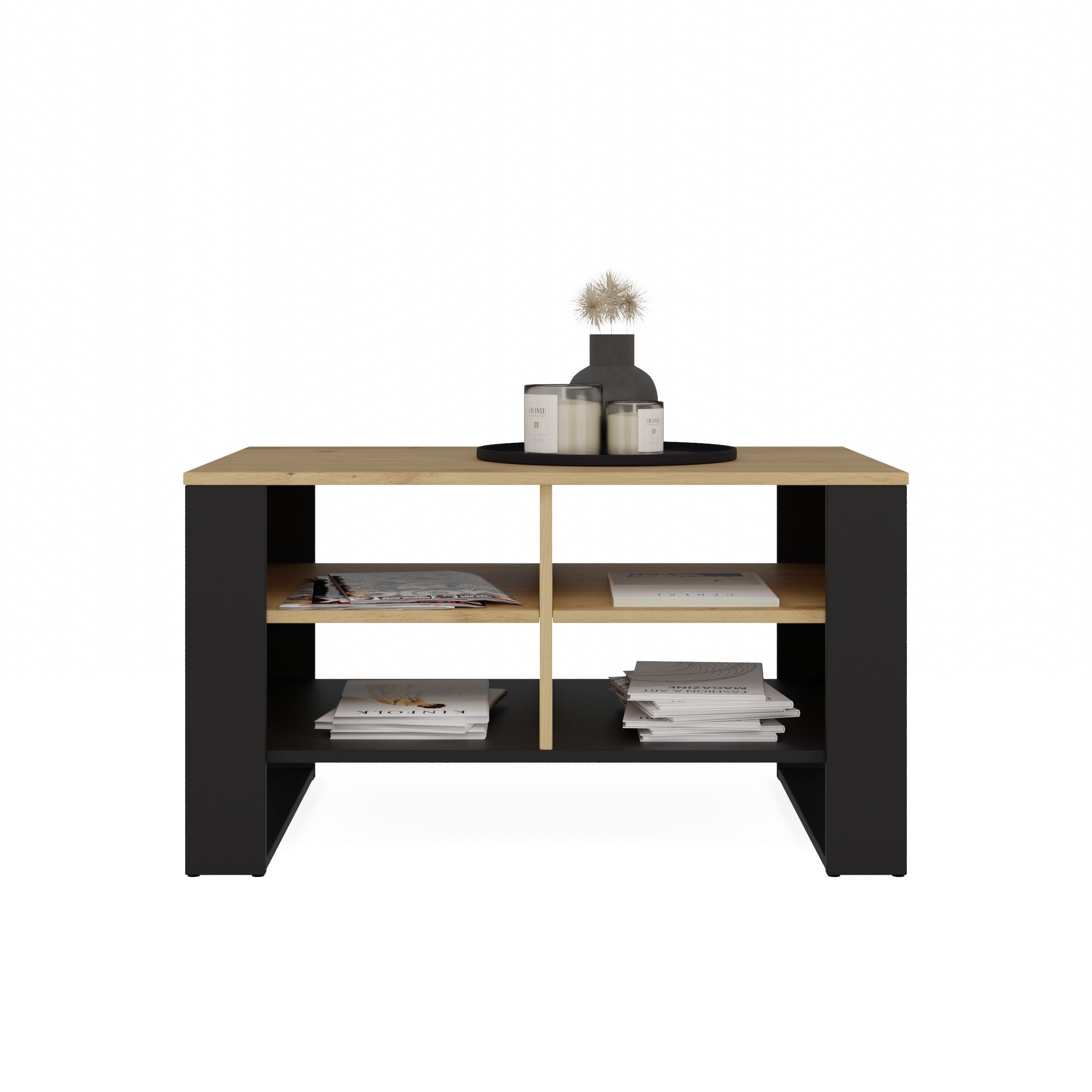 STOLIK KAWOWY ŁAWA MODERN 4P SLIM DĄB ARTISAN CZERŃ FREZY