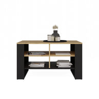 STOLIK KAWOWY ŁAWA MODERN 4P SLIM DĄB ARTISAN CZERŃ FREZY