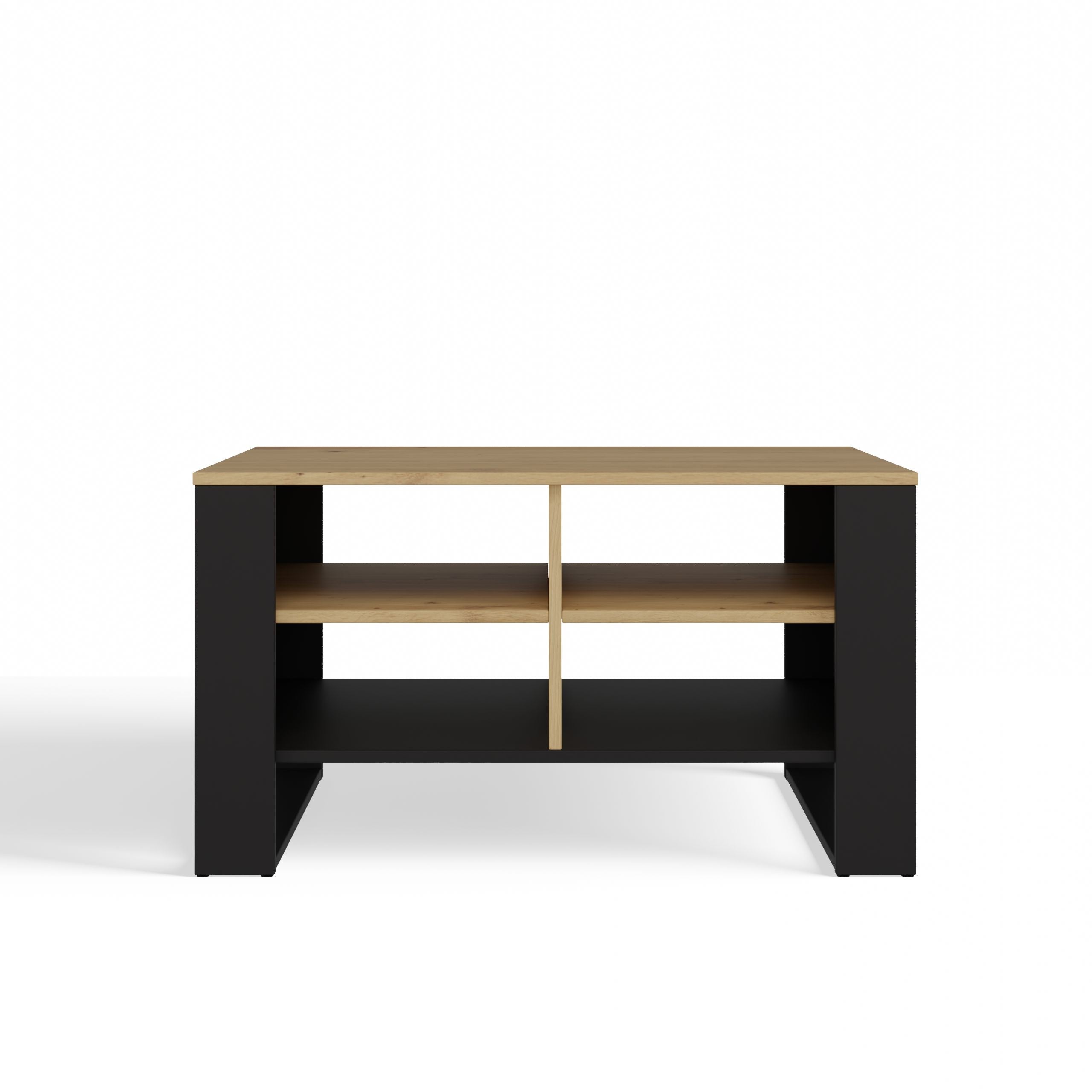 STOLIK KAWOWY ŁAWA MODERN 4P SLIM DĄB ARTISAN CZERŃ FREZY