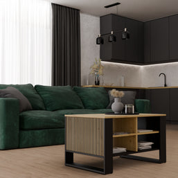 STOLIK KAWOWY ŁAWA MODERN 4P SLIM DĄB ARTISAN CZERŃ FREZY