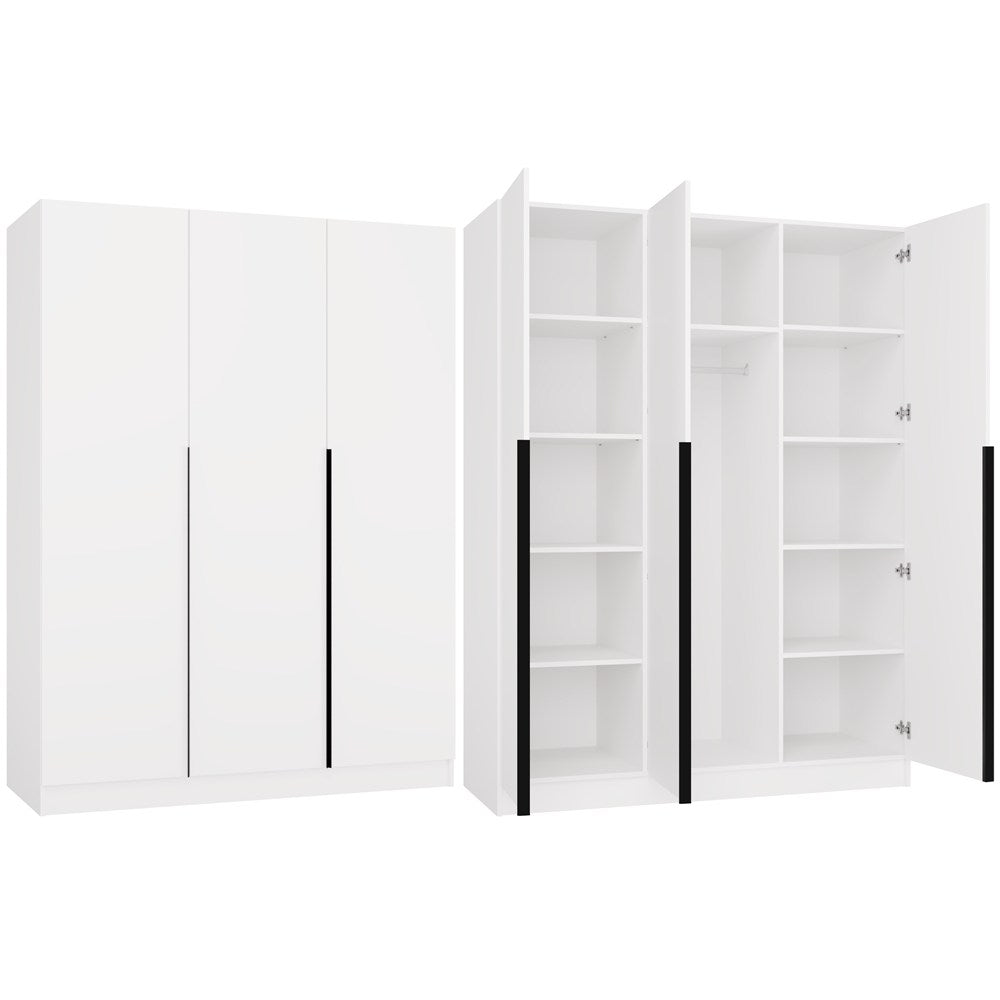 Armoire SENSO 3D 150 cm 3 portes - Poignées noires - Blanc