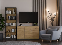 KOMODA 2D3S 120 DRZWI SZUFLADY ANTRACYT BLAT DĄB ARTISAN