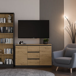 KOMODA 2D3S 120 DRZWI SZUFLADY ANTRACYT BLAT DĄB ARTISAN