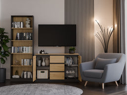 KOMODA 2D3S 120 DRZWI SZUFLADY ANTRACYT BLAT DĄB ARTISAN