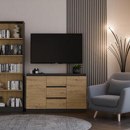 KOMODA 2D3S 120 DRZWI SZUFLADY ANTRACYT DĄB ARTISAN