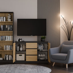 KOMODA 2D3S 120 DRZWI SZUFLADY ANTRACYT DĄB ARTISAN