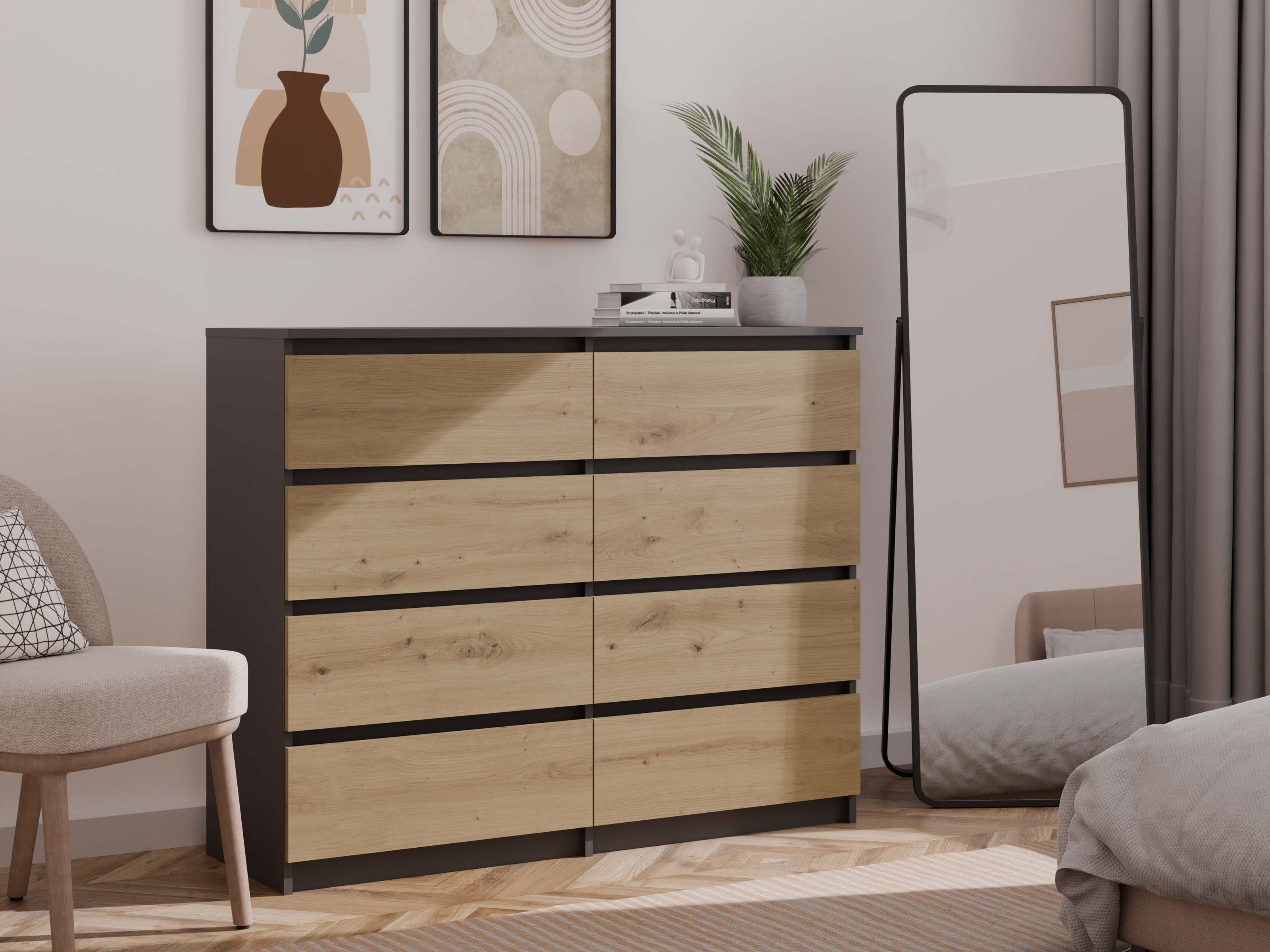 KOMODA MALWA M8 120 ANTRACYT / DĄB ARTISAN