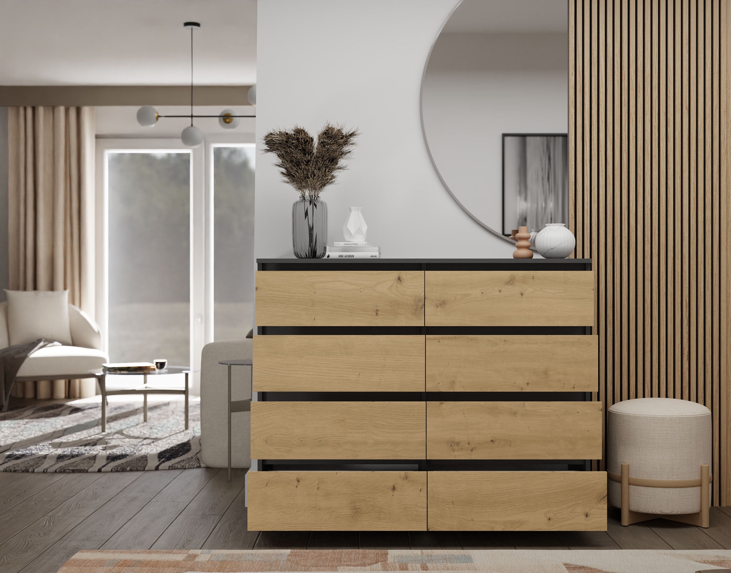 KOMODA MALWA M8 120 ANTRACYT / DĄB ARTISAN