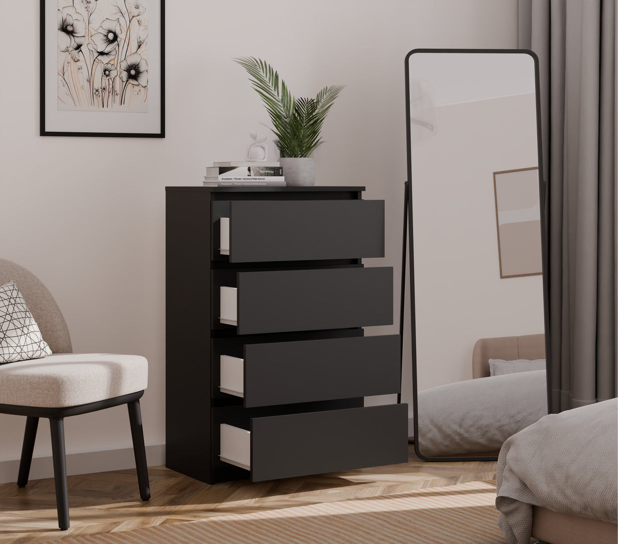 KOMODA SZAFKA 4 SZUFLADY M4 CZERŃ