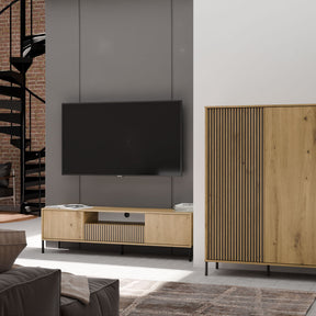 WITRYNA KAMARO 2DD SLIM/GŁ DĄB ARTISAN LAMELE FRONT RYFLOWANY + GŁADKI