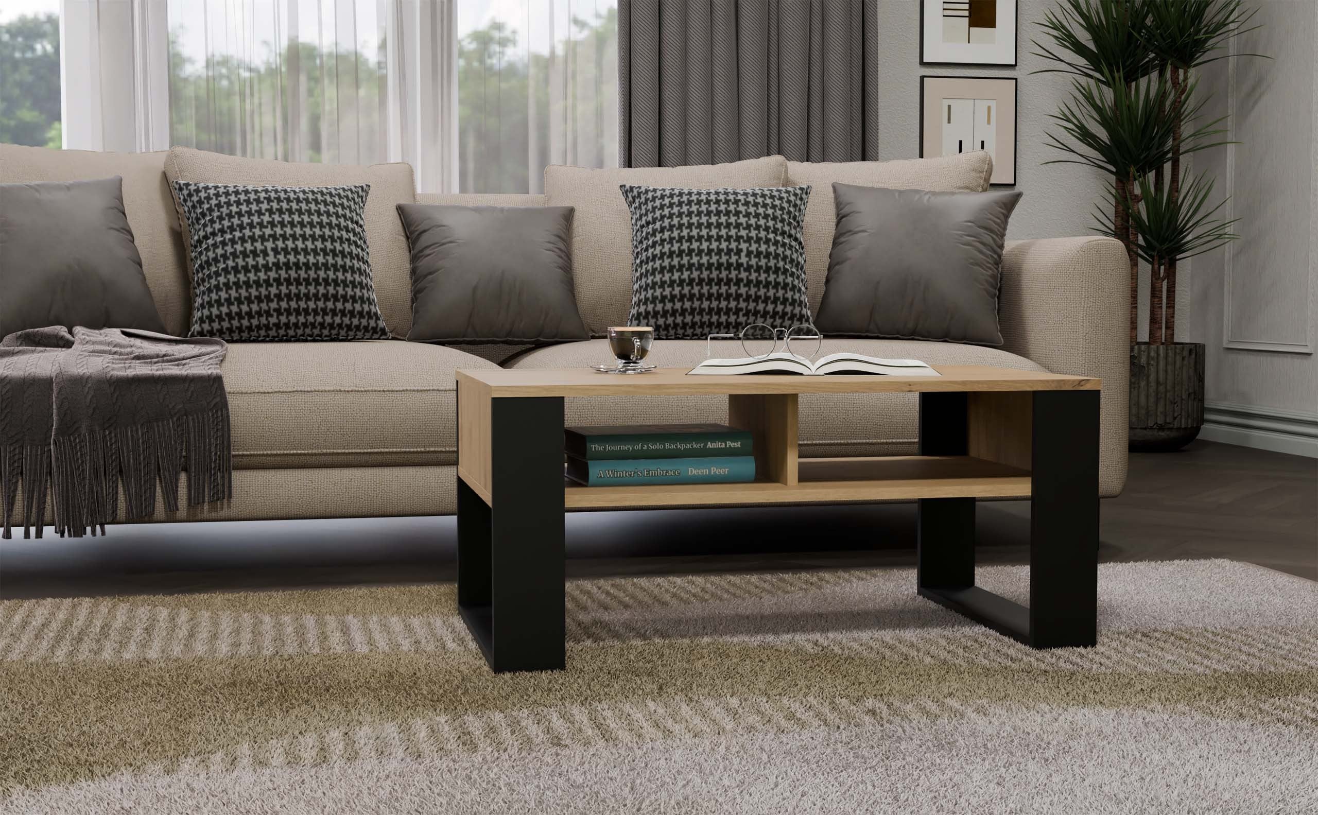 STOLIK KAWOWY ŁAWA MODERN 2P DĄB ARTISAN CZARNY