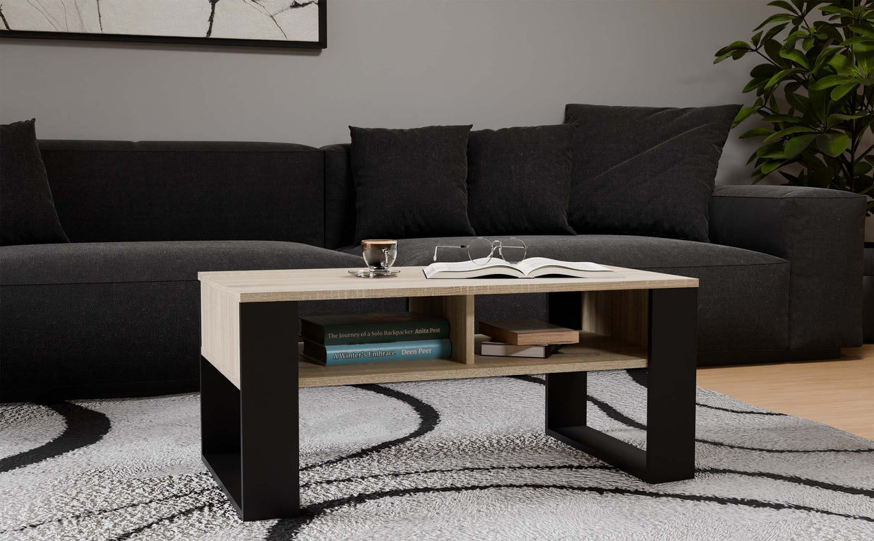 STOLIK KAWOWY ŁAWA MODERN 2P DĄB SONOMA CZERŃ