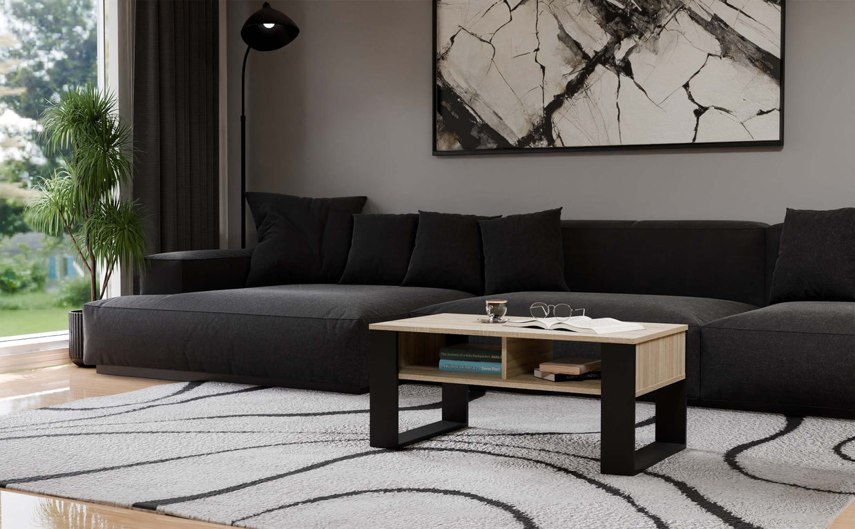 STOLIK KAWOWY ŁAWA MODERN 2P DĄB SONOMA CZERŃ