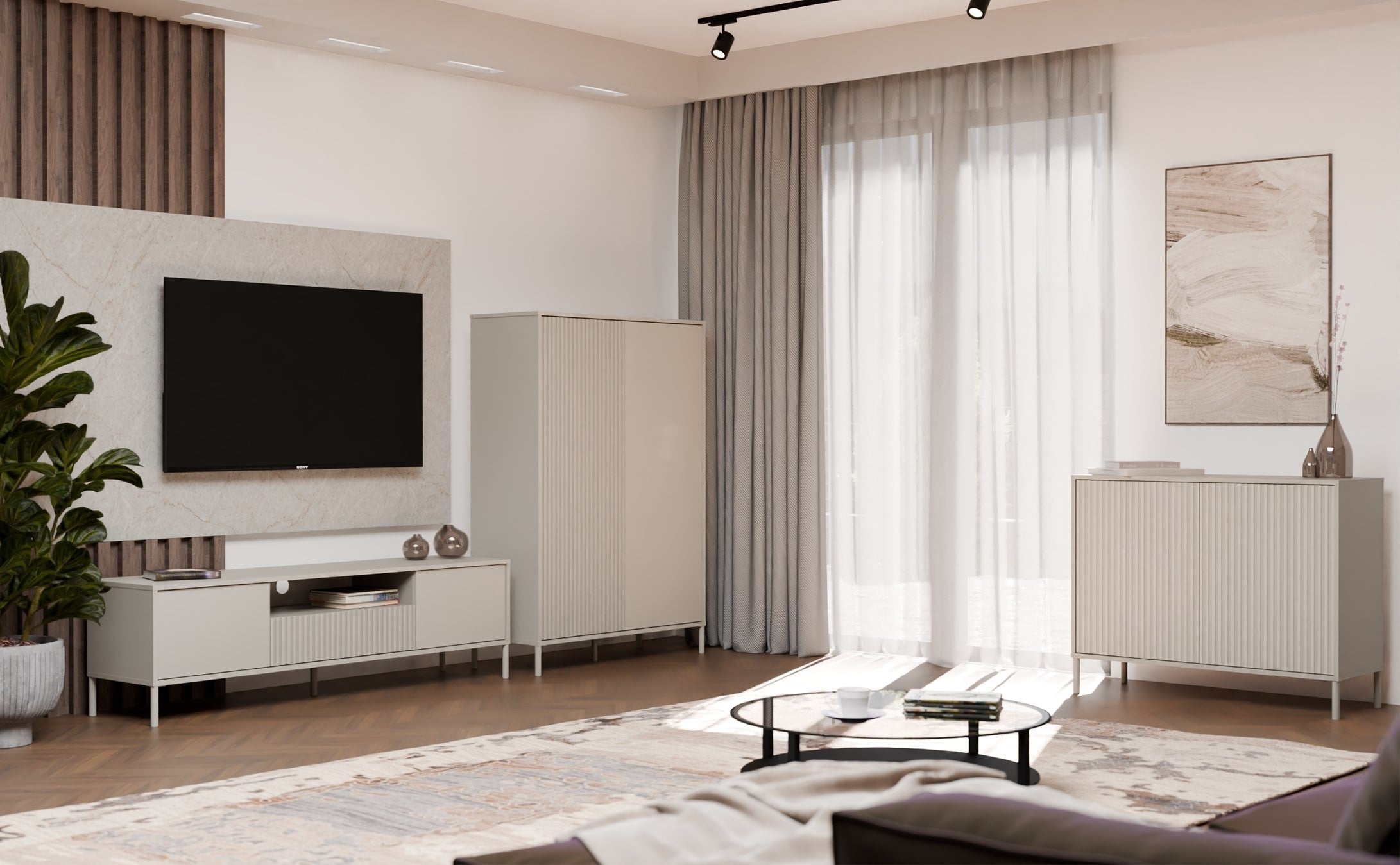 KOMODA KAMARO 2D SLIM KASZMIR LAMELE FRONT RYFLOWANY