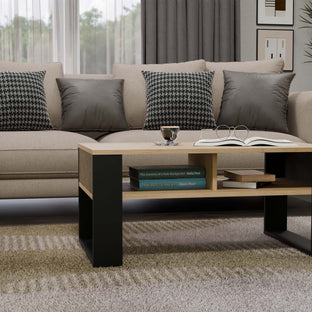 STOLIK KAWOWY ŁAWA MODERN 2P SLIM DĄB ARTISAN CZERŃ LAMELE