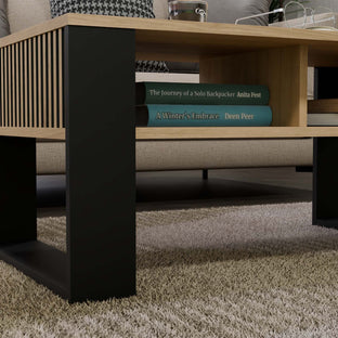 STOLIK KAWOWY ŁAWA MODERN 2P SLIM DĄB ARTISAN CZERŃ LAMELE