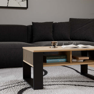 STOLIK KAWOWY ŁAWA MODERN 2P SLIM DĄB ARTISAN CZERŃ LAMELE