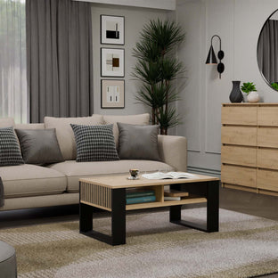 STOLIK KAWOWY ŁAWA MODERN 2P SLIM DĄB ARTISAN CZERŃ LAMELE