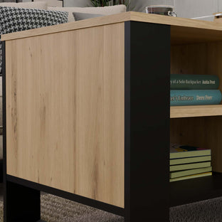 STOLIK KAWOWY ŁAWA MODERN 4P SLIM DĄB ARTISAN CZERŃ FREZY