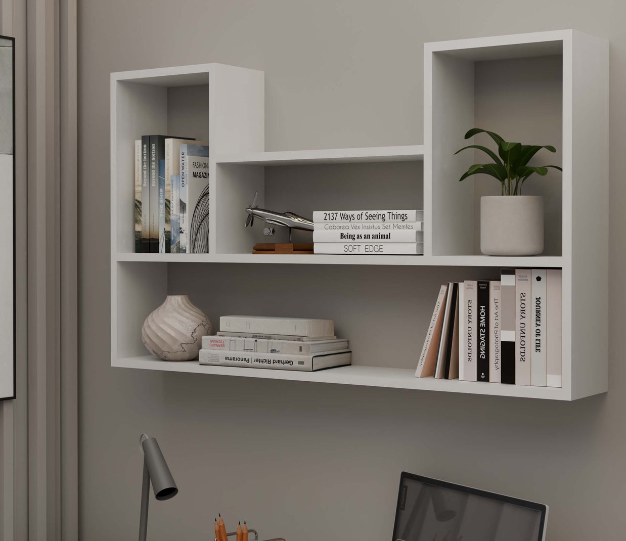 REGAŁ WISZĄCY ŚCIENNY PÓŁKI BILBAO 4P BIEL MAT