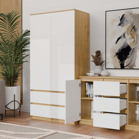 KOMODA 2D3S 120 DRZWI SZUFLADY DĄB ARTISAN BIAŁY