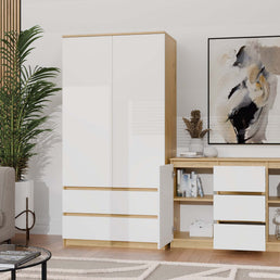 KOMODA 2D3S 120 DRZWI SZUFLADY DĄB ARTISAN BIAŁY