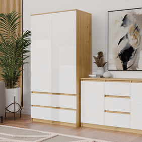 KOMODA 2D3S 120 DRZWI SZUFLADY DĄB ARTISAN BIAŁY