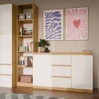 KOMODA 2D3S 120 DRZWI SZUFLADY DĄB ARTISAN BIAŁY