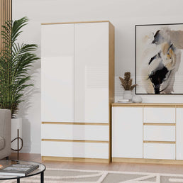 KOMODA 2D3S 120 DRZWI SZUFLADY DĄB ARTISAN BIAŁY