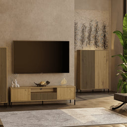 WITRYNA KAMARO 2DD SLIM/GŁ DĄB ARTISAN LAMELE FRONT RYFLOWANY + GŁADKI