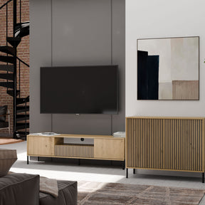 KOMODA KAMARO 2D SLIM DĄB ARTISAN LAMELE FRONT RYFLOWANY