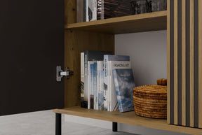 KOMODA KAMARO 2D SLIM DĄB ARTISAN LAMELE FRONT RYFLOWANY
