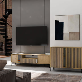 KOMODA KAMARO 2D SLIM DĄB ARTISAN LAMELE FRONT RYFLOWANY