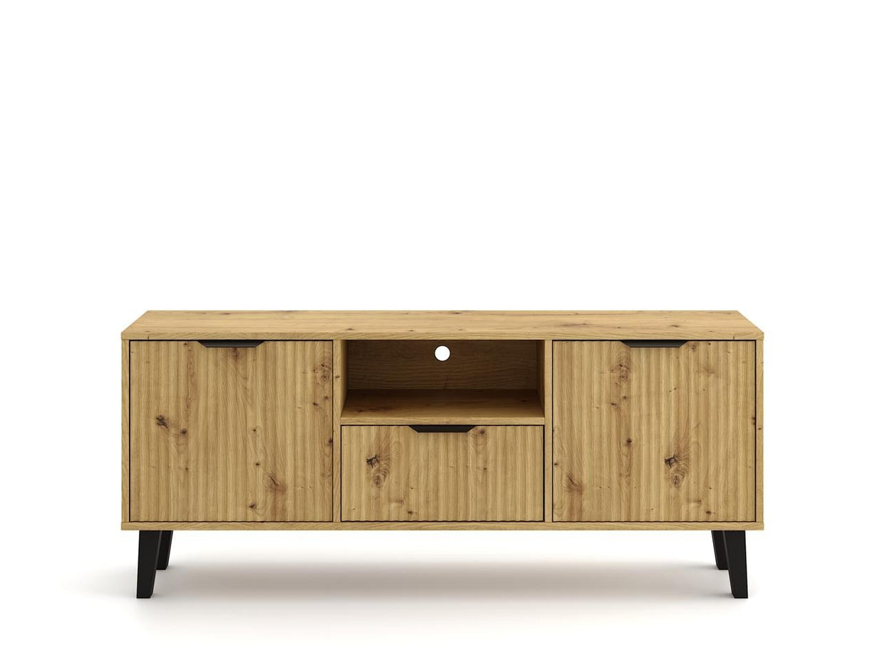 SZAFKA RTV SCANDI 2D1S SLIM RYFLOWANE FRONTY DĄB ARTISAN