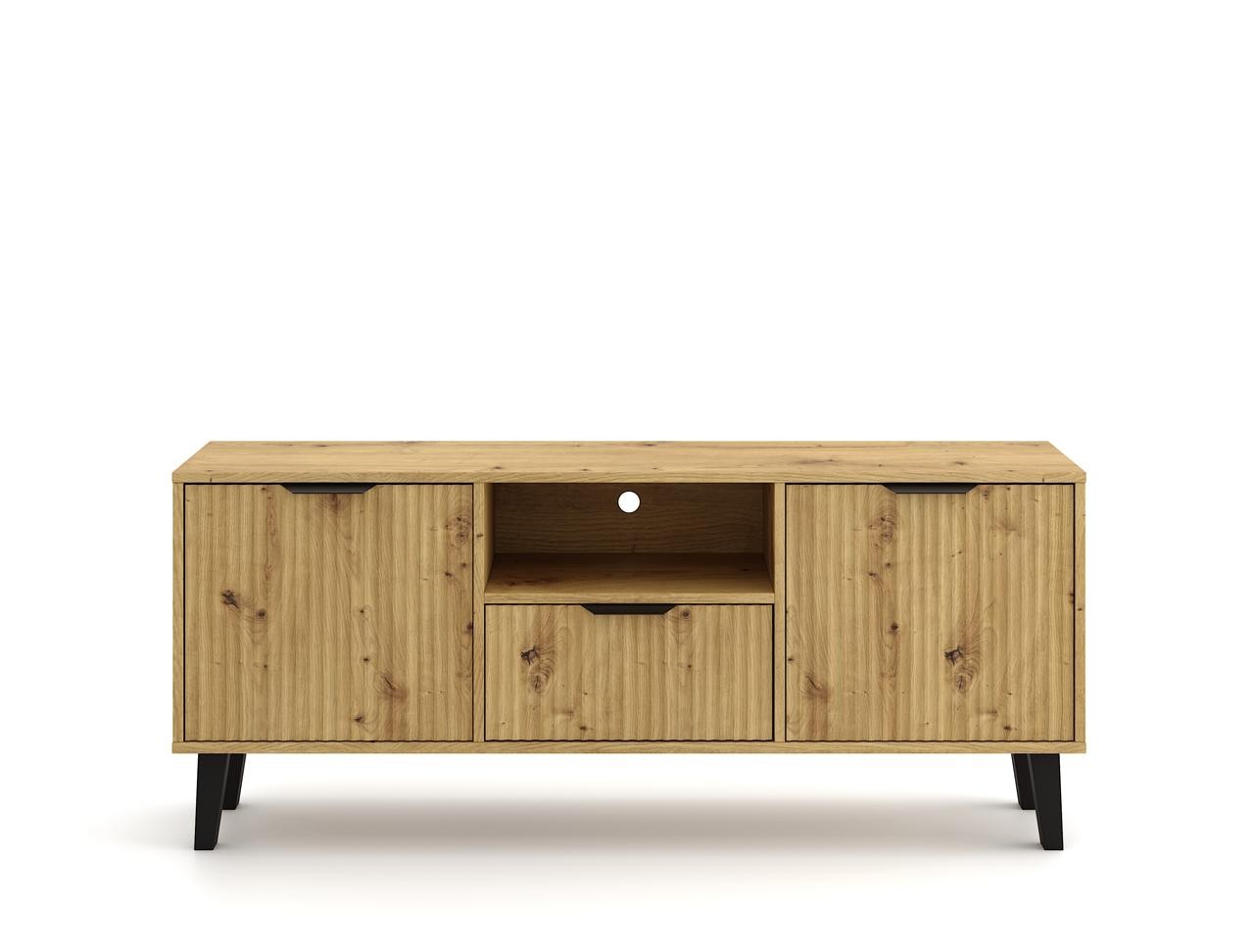 SZAFKA RTV SCANDI 2D1S SLIM RYFLOWANE FRONTY DĄB ARTISAN