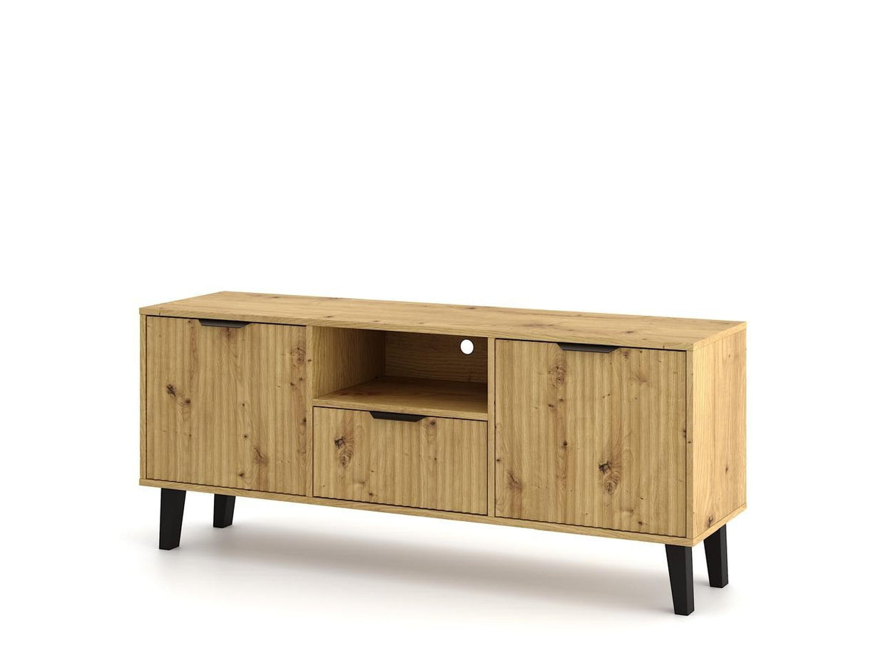 SZAFKA RTV SCANDI 2D1S SLIM RYFLOWANE FRONTY DĄB ARTISAN