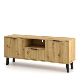 SZAFKA RTV SCANDI 2D1S SLIM RYFLOWANE FRONTY DĄB ARTISAN