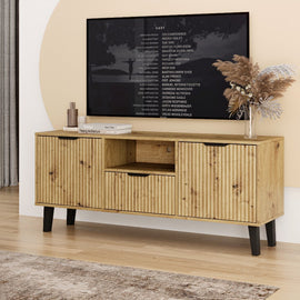 SZAFKA RTV SCANDI 2D1S SLIM RYFLOWANE FRONTY DĄB ARTISAN