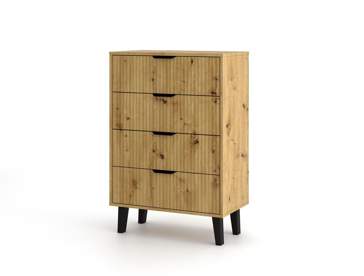 KOMODA SCANDI 4S SLIM 4 SZUFLADY RYFLOWANE FRONTY DĄB ARTISAN