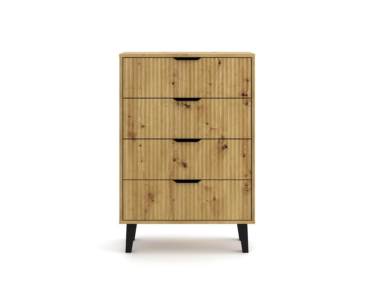 KOMODA SCANDI 4S SLIM 4 SZUFLADY RYFLOWANE FRONTY DĄB ARTISAN