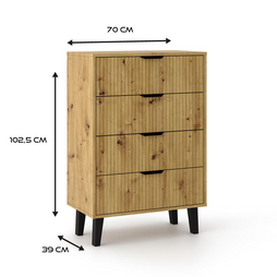 KOMODA SCANDI 4S SLIM 4 SZUFLADY RYFLOWANE FRONTY DĄB ARTISAN