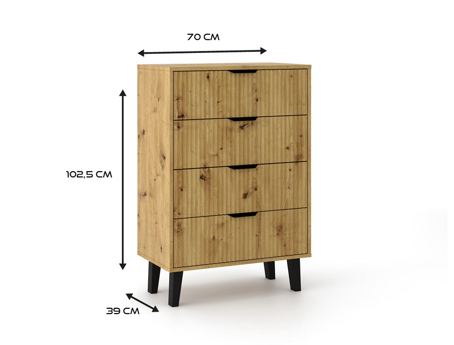 KOMODA SCANDI 4S SLIM 4 SZUFLADY RYFLOWANE FRONTY DĄB ARTISAN