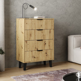 KOMODA SCANDI 4S SLIM 4 SZUFLADY RYFLOWANE FRONTY DĄB ARTISAN